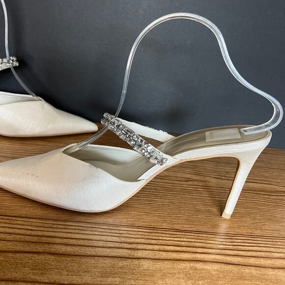 Dolce Vita Kanika White Satin Rhinestone Slip On Heeled Mules Womens 9.5 Pumps - Picture 8 of 15